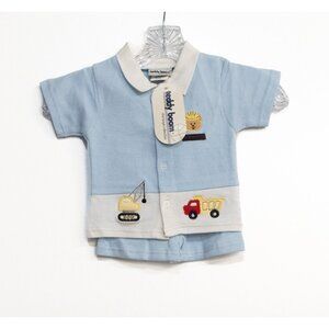 Teddy Boom Boys Light Blue Button Front Shirt Outfit Set Short Sleeve 6-9M NWT